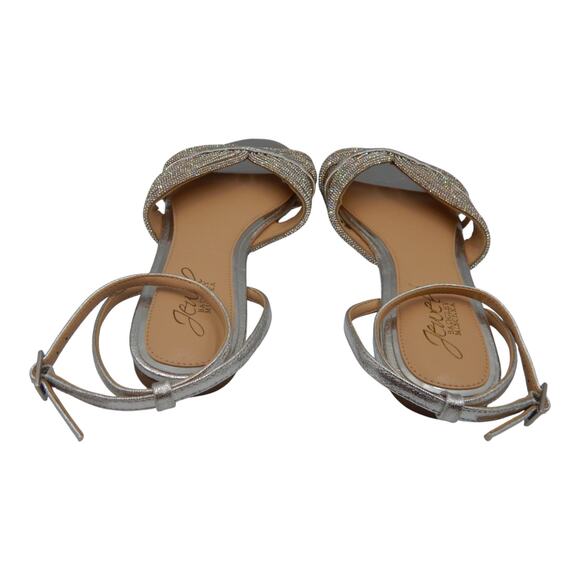 Jewel Badgley Mischka Glittery Rhinestone Ankle Strap Flat Sandals Silver Size 6 - Picture 3 of 7